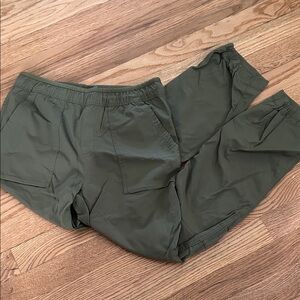 REI Olive Green Outdoor Drawstring Pants with Teal Accents